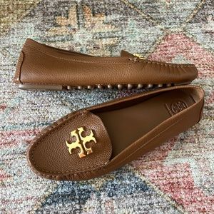TORY BURCH BROWN LEATHER LOWELL LOAFERS SIZE 8.5
